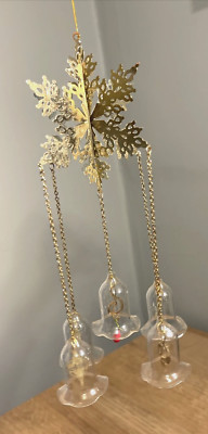 VINTAGE Christmas Snowflake Hanging Glass Bells Ornament Wind Chime MCM-image