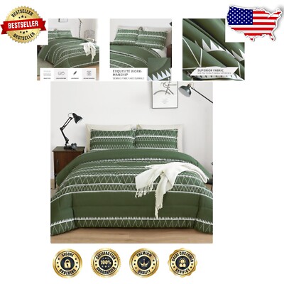 Elegant Full Green Microfiber Comforter Set with 2 Pillowcases - Stylish & Cozy-image
