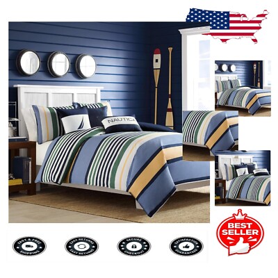Stylish Twin Reversible Bedding Set with Stripe Pattern and Matching Sham-image