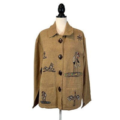 Venus Imports Shirt Jacket Nepal Handcrafted Painted Birds Crane Art to Wear, XL-image