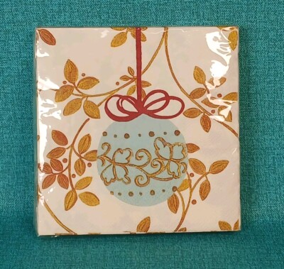 Pier 1 Imports Christmas Dessert Christmas Design Napkins ~ Cream, Blue & Gold-image
