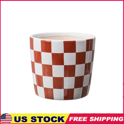 Red Check Ceramic Planter Pot 6 Inch Indoor Outdoor Succulent Holder Drainage US-image