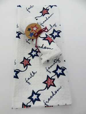DII ~ Linen Kitchen Towels 18 x 28 inches ~ Faith Family Stars ~ Gift Set of Two-image