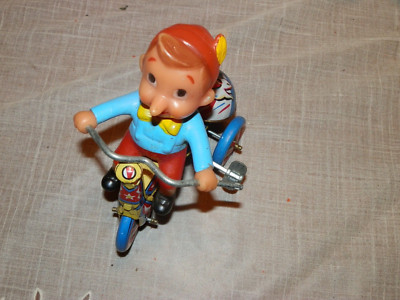 Vintage Christmas Elf?  On Tricycle Wind Up Tin Metal Toy Bike. Works, Korea-image