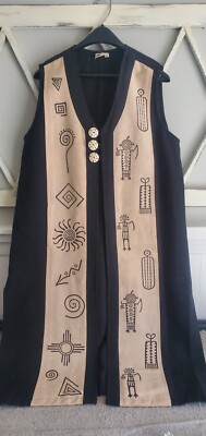 Venus Imports Women's Long Duster Vest Tribal Designs Size M Cotton Canvas -image