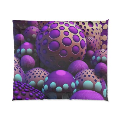 King Size Comforter Psychedelic Polka Dots Colorful Fun Retro Funky Home Decor-image
