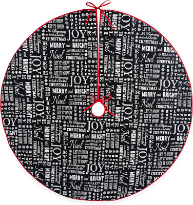 Chalkboard Design Christmas Tree Skirt: 58 Inch Diameter Cotton Black, White, Re-image