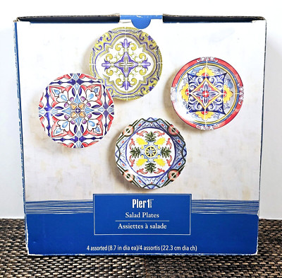4 Pier 1 Imports Tuscan Ironstone Salad Lunch Plates Floral Mediterranean 8 1/2