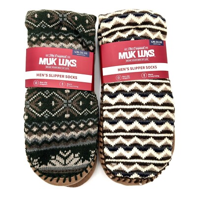 Muk Luks Men’s Warm Cozy Slipper Socks Sz L/XL 11-13 (2 Pairs) Non Slip Grippers-image