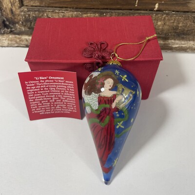 2010 Pier 1 Imports Li Bien Reverse Painted Angel Teardrop Glass Ornament Box-image