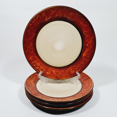 Pier 1 Imports Stoneware Red Scroll 8 1/4