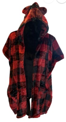 Soft Cozy Animal Hooded Plaid Warm Blanket Shoulder Wrap Throw & Pockets NWT OS-image