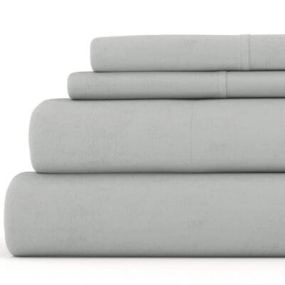 Becky Cameron Full Sheet Set 4-Pcs Flannel Deep Pocket Machine Wash Light Gray-image