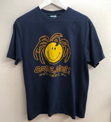 vtg usa SMILE, MON! Key West Graphic T-Shirt Sz M Navy Blue Trade Winds-image