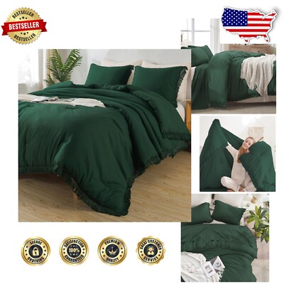 Lightweight Boho Tassel Comforter Set - Twin/Twin XL in Elegant Emerald Green-image