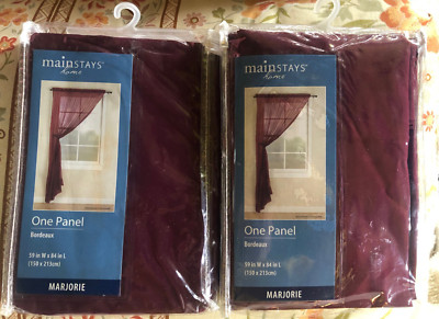 2 Sheer Long Curtain Panels 59 x 84 Bordeaux Red Burgundy MAINSTAYS-image