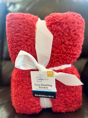Mainstays Faux Shearling Blanket, Red, Full/Queen 90