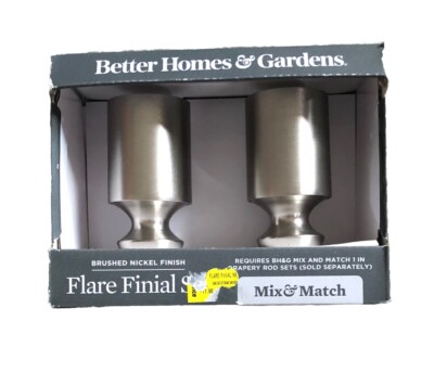 BETTER HOMES & GARDENS FLARE FINIAL SET BRUSHED NICKEL FINISH IN BOX-image