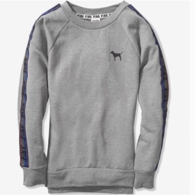Victorias Secret PINK Sweatshirt Women’s Size XS Gray Crewneck Rainbow Stripe-image