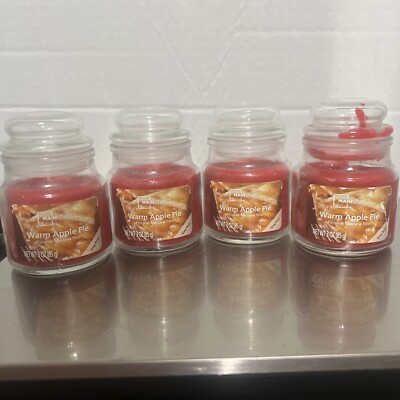 (4) WARM APPLE PIE 3 oz Small JAR CANDLE Mainstays SOY WAX Single Wick Candle-image
