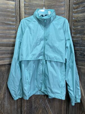 Vtg Woolrich Surf Green Zip Hood in Collar Windbreaker Nylon Jacket Mens Large-image