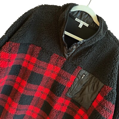 Seven XXL Red Black Plaid Tartan Sherpa Fleece Pullover Cozy Comfort Holiday EUC-image