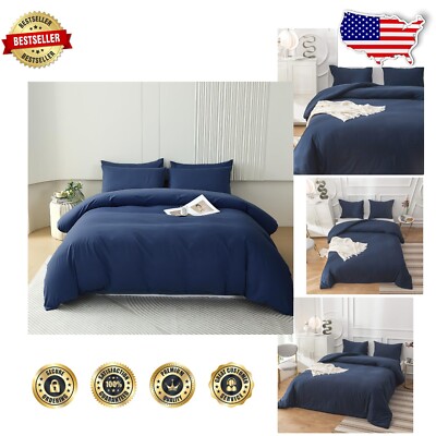 Modern Deep Blue California King Comforter Set with Pillowcases & Classic Style-image