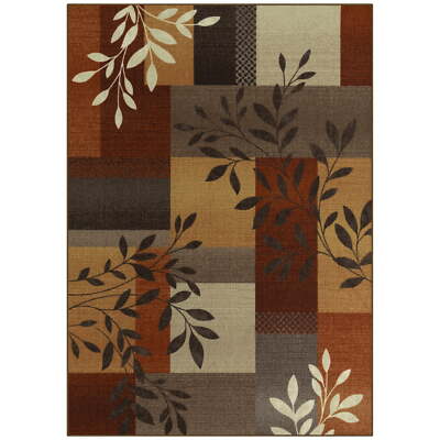 Mainstays Traditional Leaf Block Rust Brown Print Indoor Area Rug, 4'x5'4