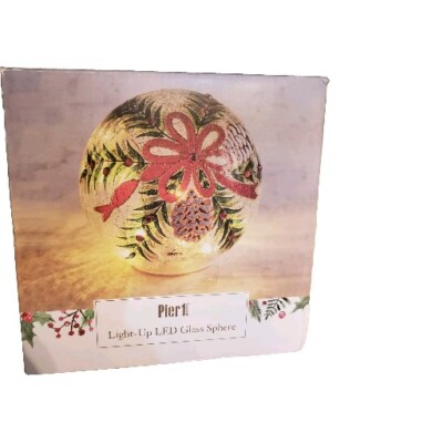 Pier 1 Imports Light Up LED Glass Sphere Orb Ball Crackle Bow Pinecone Holiday 4-image