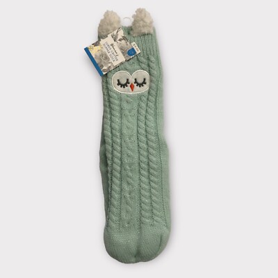 Lurex Critter Slipper Socks OWL FACE Women's L/XL 8-10 Soft Cozy Loungewear NEW-image