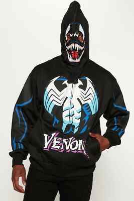 Marvel Venom Zip Up Hoodie Over The Face Mask - Black Men's LARGE - Halloween-image
