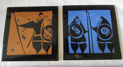 2 Rare Bergquist Imports Viking Chieftain Norway Tiles Wall Art Gary Johnson-image