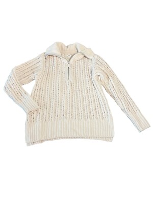 Aerie Cable Car Quarter Zip Sweater Sz XS Cable Knit Cozy Comfort Neutral Soft-image