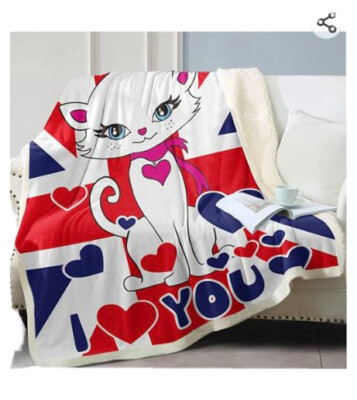 Fuzzy British White Cat Blanket Cozy Reversible 50x60in. Free Ship-image