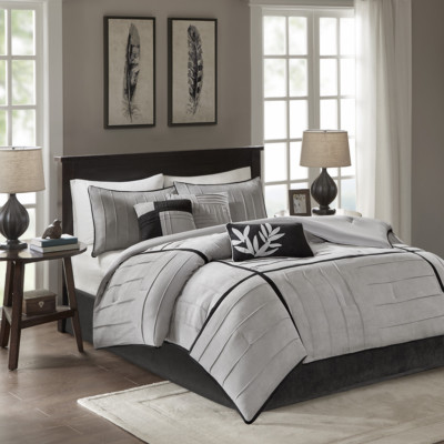 ULTRA SOFT COZY MODERN CASUAL TEXTURE GREY BLACK STRIPE COMFORTER SET & PILLOWS -image