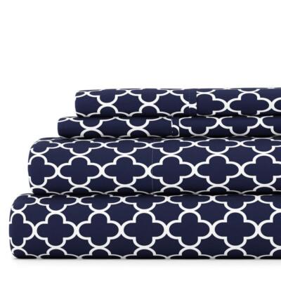 Becky Cameron Sheet Sets Hypoallergenic Geometric Microfiber Navy Queen 4-Piece-image