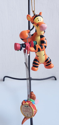 Vintage Disney Tigger Ornament Wind Up Toy Spring to Roo Happy Holidays Drum-image