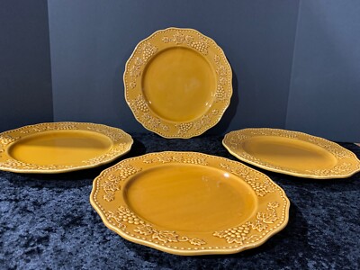 Pier 1 Harvest Gold Dinner Plates Set of 4 (4) Embossed Grapes Discontinued-image