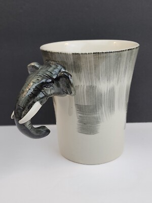 Pier 1 One Imports Coffee Mug Cup Elephant Handle Large 3D 18oz Hand Painted-image