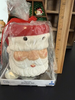 NWT Christmas Santa Claus Tealight Warmer Set Red/White With Tea lights Included-image
