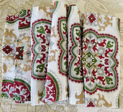 Pier 1 Imports Holiday Napkin Set of 6 Gold Silver Red Green Medallion-image