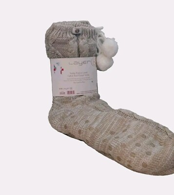 NWT Wm Layer 8 Teddy Fleece Lined Cable Knit Cloud Socks Enriched W/Shea Butter -image