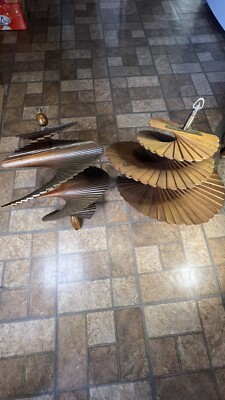  Wooden Hanging Spiral ( 2 ) Wind Spinner Wood Yard Garden VINTAGE-image