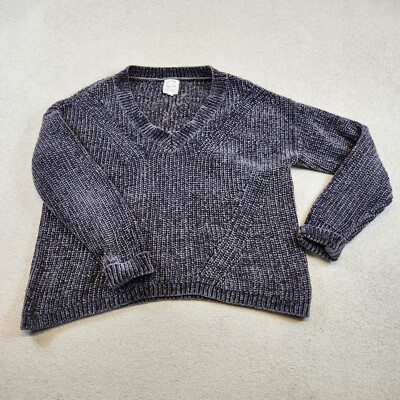 Hippie Rose Sweater Women's Medium Gray V-Neck Knit Chenille Polyester-image