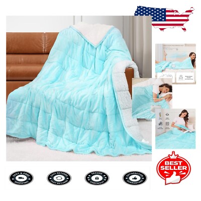 Luxurious 48x72 Aqua Sherpa Fleece Weighted Blanket - Heavy & Cozy for Adults-image