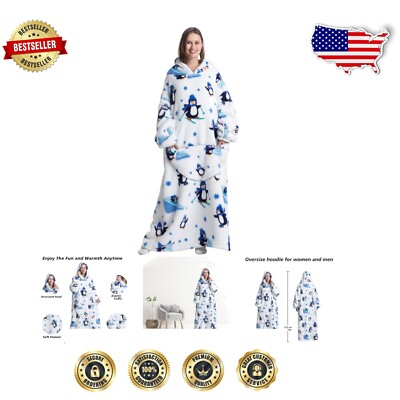 Oversized Blanket Hoodie in Penguin Design: Luxurious Comfort for All-image