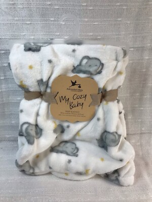 NEW Adirondack Elephant Stars Moon White Baby Blanket My Cozy Unisex Lovey Gray-image