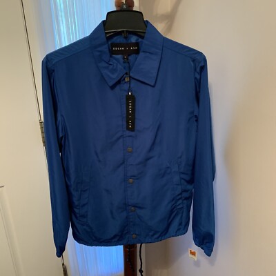 Edgar + Ash Mens Windbreaker Jacket Size Small Sky Blue Button-image