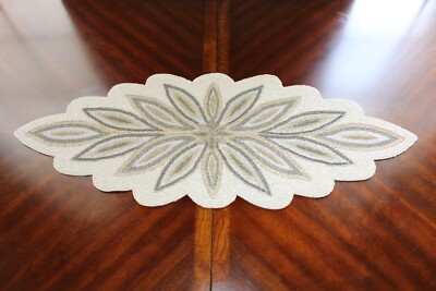 Pier 1 Floral Green White Symmetrical Flower Beaded Table Runner-image