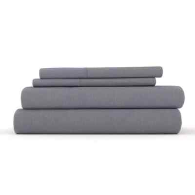 4 Piece Gray Solid Linen & Rayon from Bamboo Blend King DeepPocket Bed Sheet Set-image